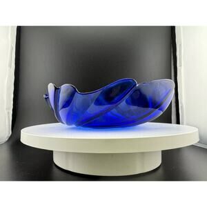 Vintage Arcoroc France Cobalt Blue Glass Bowl, Swirled Glass, Original Sticker